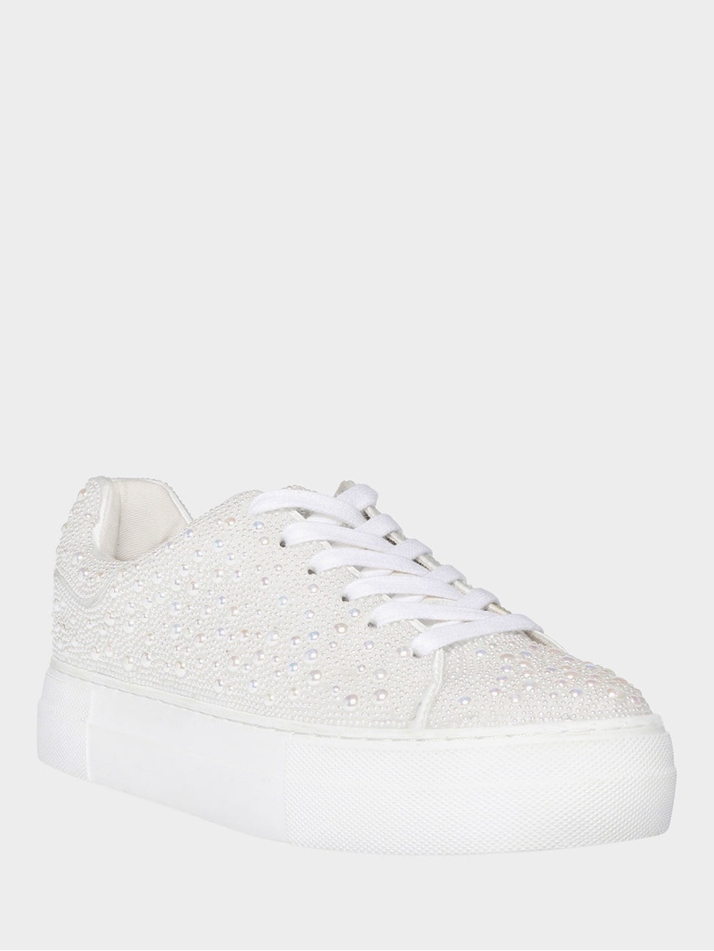 Betsey Johnson SIDNY Iridescent Crystal-Embellished White Sneakers